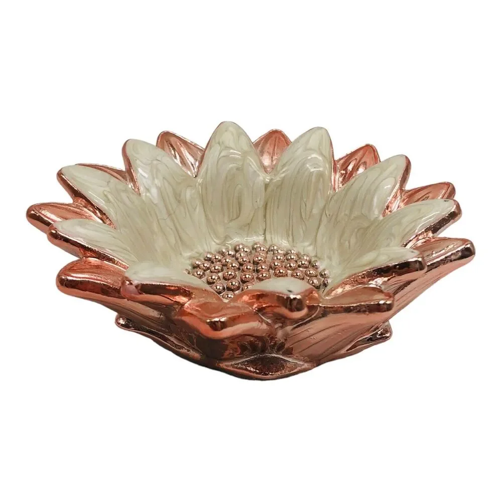 Cynthia Rowley Rose Gold Enamel Sunflower Trinket Dish Bowl Designer Gift Mother
